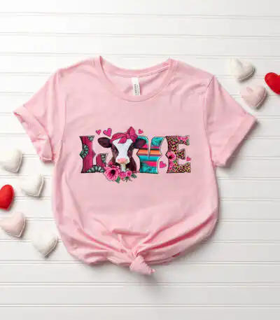 Valentine's Day Cow Love Shirt – Cute Heart Graphic Tee for Women