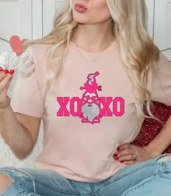 XOXO Valentine Gnome T-shirt - Cute Heart Design Tee for Lovers